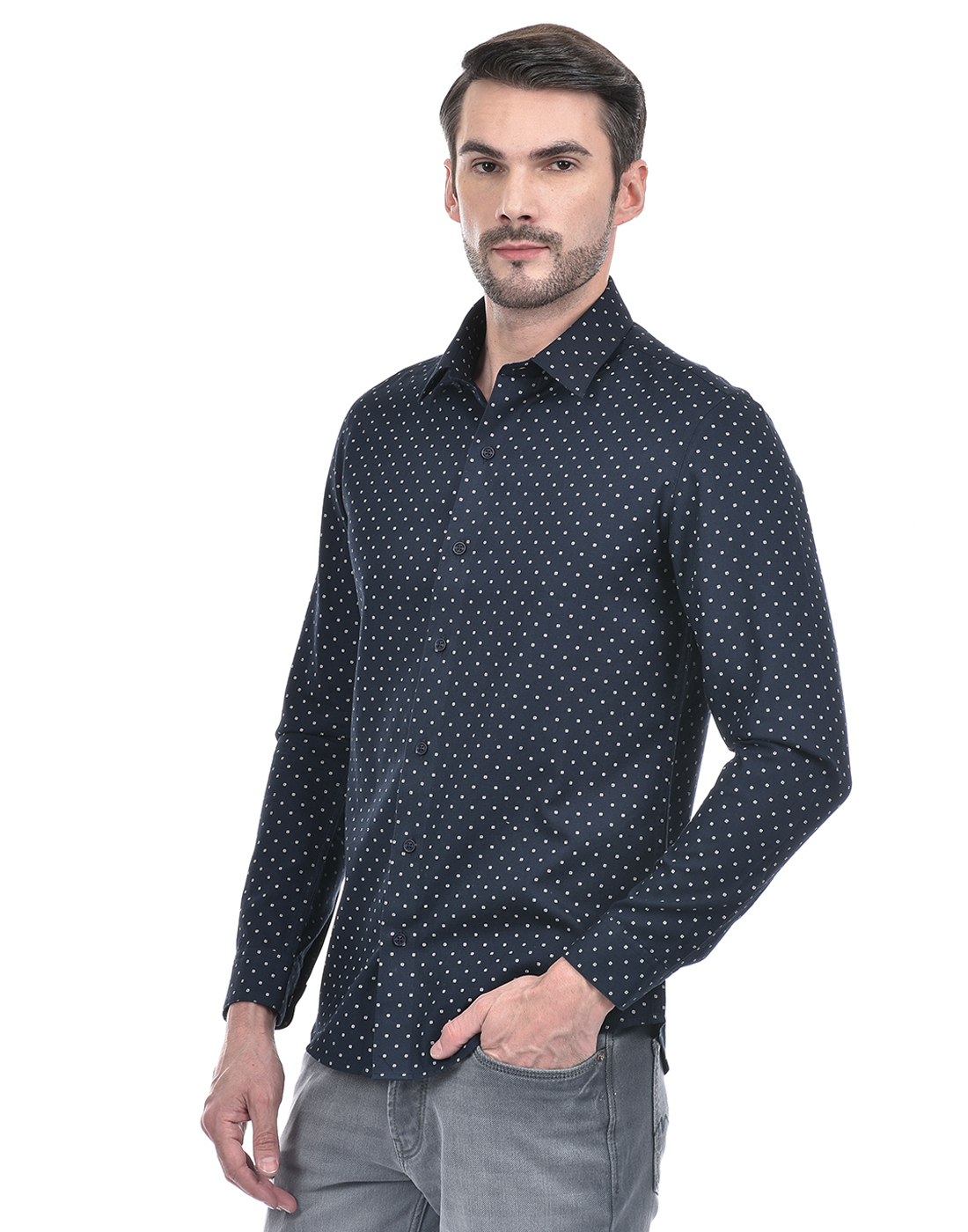 Numero Uno Men Polka Print Navy Shirt